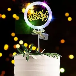 Rozi Decoration Happy Birthday Cake Topper with Light Set of 1 | Happy Birthday Cake Topper Decoration Items | Cake Topper 2nd Birthday Decorations | Birthday Cake Topper for Husband-picture-12