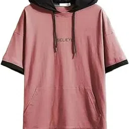Janak Creation Short Sleeve Hooded T-Shirt, Believe Print, Trim, Kangaroo Pocket-picture-50