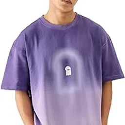 the souled store Mr. Soul Men and Boys Short Sleeve Round Neck Purple Graphic Printed Cotton Oversized T-Shirts image 1