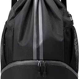 layzoo Drawstring Gym Bag for Men, Waterproof Drawstring Backpack for Women, Swim Bag with Shoes Compartment, Pull String Sport Bag for Soccer and Basketball Black.-picture-30