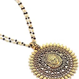 digital dress room Gold Plated Long Mangalsutra Maa Durga Round Pendant 2 Line Gold & Black Beads Chain Stylish Necklace Fancy Tanmaniya Designs For Women (31 Inches)-picture-38