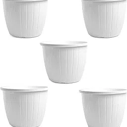 Varshney Gardening Plastic Duro Flower Pot for Indoor/Outdoor Gardening Planter - White (8 inch) (Pack of 5)-picture-26