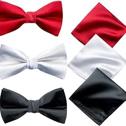 young arrow Premium Satin Bow Tie Combo for Men | Adjustable Neckband for Perfect Fit | Handcrafted Bow Tie for Suits & Tuxedo for Formal Events & Weddings (Pack of 3) (Red, White & Black)-picture-33