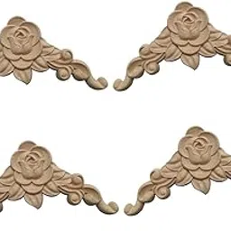 CALANDIS 4Pcs Wood Carved Appliques Onlays Wood Appliques for Cupboard Wardrobe Decor Style E | Wooden Pieces | Crafting Pieces-picture-19