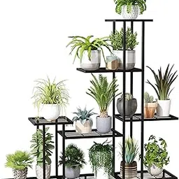 Snazzy Metal 5 Tiers Multifunctional Plant Stands for Indoor Plants, Decorative Plant Shelf for Indoor or Outdoor Patio Garden Balcony and Yard ( Black )-picture-22