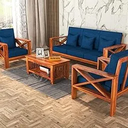 KINGS HOME FURNITURE Sheesham Wooden 5 Seater Sofa for Living Room | Rosewood 5 Seater Cushion Sofa X-Legs | Solid Wood Sofa Set for Lounge (3+1+1,Honey Finish)-picture-15