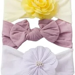 SYGA 3 Pcs Baby Headband Set, Soft Stretchable Nylon Bow and Flower Hairbands, Comfortable and Stylish Headscarf for Newborn, Infant, and Toddler (0-3 Years) (Type-G, Free Size)-image-79