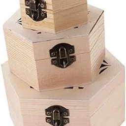 Ubersweet® Imported 3Pcs Hexagon Unpainted Wooden Chest Trinket Storage Gifts-picture-28
