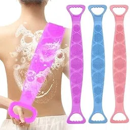 LAGET® Silicone Body Back Scrubber,3pc Deep Cleaning Massage, Belt for Shower, for Men & Women Double Side Bathing Brush for Skin (Multicolor)(pack of 3) image 1