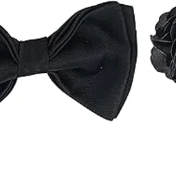 calixto Elegant Double Layer Bow Pre-Tied Bow And Lapel Pin for Men, Classic Solid Color 100% Polyester Micro Fabric Bow Tie, Adjustable Length Clip (Black)-picture-10