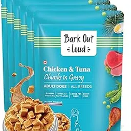 Bark Out Loud Wet Dog Food Chunks | Chicken & Tuna Gravy Food for Adult Dogs | Grain-Free, Pea Protein with Omega Fatty Acids | Healthy & Tasty Meal for Dogs | 85 g (Pack of 6)-picture-54