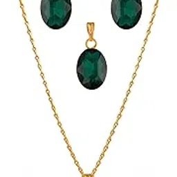 jfl Jewellery for Less Latest Gold Plated Combo of Octagon Cut and Oval Shape Crystal Pendant with Earrings Set for Women & Girls.-picture-32