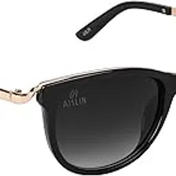 aislin UV Protected Wayfarer/Oval Sunglasses for Women - (Grey Lens | Black-Gold Frame | Medium Size | AS1002)-picture-36