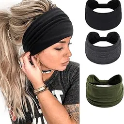 melodio 3-pack Women's Wide Brim Turban Headbands Sports Yoga Headbands Solid Color Cotton Wide Brim Turban Headbands-picture-50