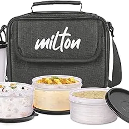 MILTON New Meal Combi Lunch Box with Insulated Fabric Jacket, 3 Microware Safe Plastic Containers 280 ml Each & Tumbler with lid 400 ml, Leak-Proof Tiffin for Office, College, Picnic, Black-image-91