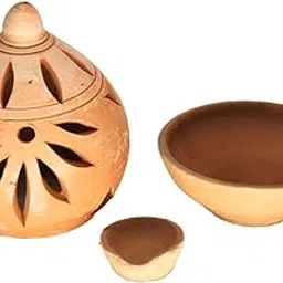 Diya with Lid for Pooja | Handmade Clay Deepam with Cover | Clay Oil Lamp for Mandir & Home Decoration | Vintage Diya for Pooja - LC1 - Pack of(1)-image-31