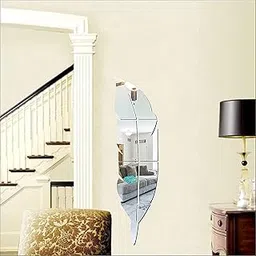 GLOWICK Plume Feather Leaf Shape Wall Mirror Stickers Acrylic Mirror Wall Decor Sticker Acrylic Stickers for Bedroom, Hall, Home, Office (1Pcs)-picture-47