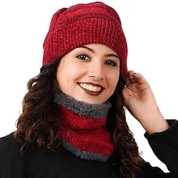 Crystal Zone Winter Velvet Scarf Neck Set Cap in Side Fur for Women and Girls (pack of 1) (maroon)-picture-25