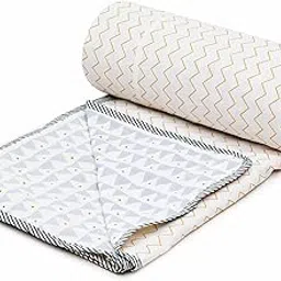 COZY FURNISH Super Soft Cotton 3 Layer Reversible Single Double Bed Size| Soft Light-Weight Bed Blanket 57X87(Inches) 144X220(CM) Flannel Dohar Throws for Bed,Lahariya Fabric Edging/Piping Bed Dohar-picture-30