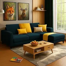 FURNY Mexica 4 Seater Fabric RHS L Shape Sofa Set (Teal)-image-38