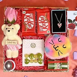 MANTOUSS Rakhi Gift Hamper For Gifrls/Rakhi Gift For Girls/rakhi Gift For Sister-Decorated Box+2 Pcs Of Kitkat Chocolate+Rose With Teddy Bear+Pair Clip Set+Kitty Bag+Scented Candle+Card-picture-10