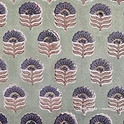 Ravaiyaa - Attitude is everything Traditional Hand Block Print Pure Cotton Fabric Handmade Floral Design Dressmaking Loos Fabric (Green) (5 Meter)-picture-19