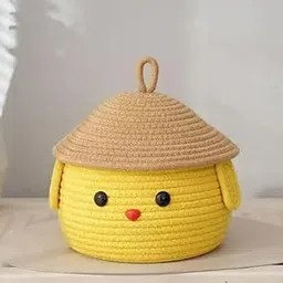 AURA NEST Jute Storage Basket With Lid | Decorative Organizer Box For Bathroom & Living Room | Compact Vanity Case | First Aid Holder | Home Utility Storage | Multipurpose | Yellow Beige-image-28
