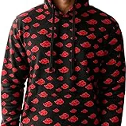 sxv style Akatsuki Unisex Black Pullover Hoodie with Red Cloud Pattern Print, Drawstring Hood 350 GSM-picture-11
