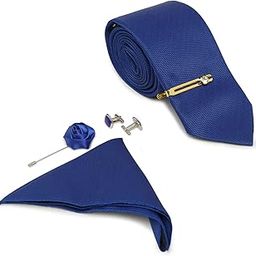 mutaqinoti Mens Woven Premium Silk Necktie Suit Accessories Set With Pocket Square Cufflinks Brooch Golden Tie Pin (TEGP2)-picture-2
