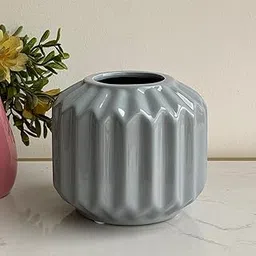 Art Street Ceramic Vase Modern Geometric Designed Decorative Grey Flower Pot for Home, Living Room, Bedroom and Office Decor Size (5.1x5 Inch)-image-72