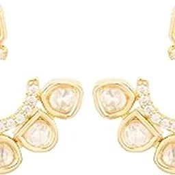 jewellity Designer Kundan Moissanite Stud Earrings, Crescent Shape, Gold-Plated, ERK-5332-picture-51