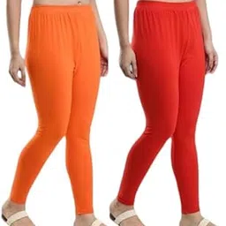 pr pink royal Women's Solid Cotton Viscose Lycra Regular Fit Leggings Combo Pack 2 | Color Orange,Red-picture-40