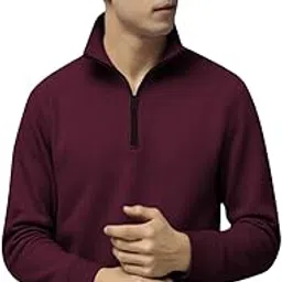 kushi flyer Men Solid Regular Fit Half Zip High Neck Casual Winter Wear Sweatshirt-picture-27