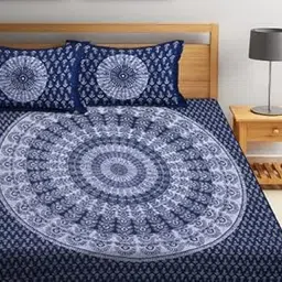 100% Cotton Rajasthani Jaipuri Traditional Floral King Size Double Bedsheet with 2 Pillow Covers - Export 35-picture-17