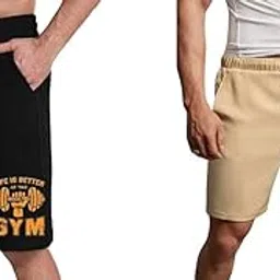 Unisex Cotton Gym Shorts Life Better at Gym Oat Milk Never Give Up Black Beige-image-68