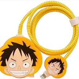 SKYCELL Charger Case Cover with Full Cable Protector 3D Cute Pattern Compatible for iPhone Charger Only 18W & 20W iPhone 16,iPhone 13,iPhone 15,iPhone 14 (Yellow Luffy)-picture-23