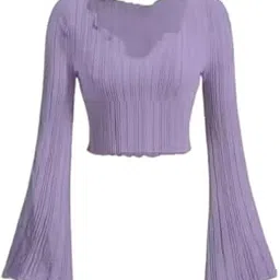 Latest V-Neck Notched Flared Sleeve Top for Women | Stylish Polyester Long Sleeve Blouse for Casual Wear-picture-46