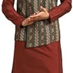 Men's Kurta Jacket Churidar Set, Multi Pure Cotton, Regular Fit Mandarin Collar Printed Long Sleeves-image-28