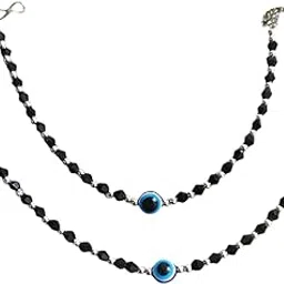 Set of 2 Evil Eye Anklets for Women | Stylish Beaded Design | Plating of Silver | Nazar Anklet for Women | Alloy Material | S-Hook Closure | Adjustable Size-picture-50