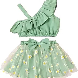 Viva Enterprise Latest Stylish Fancy Baby Girls Pista Green Pure Viscos Cotton Rayon Crop With Floral Printed Skirt Casual Dress On Birthday (1-2 Year)-picture-17