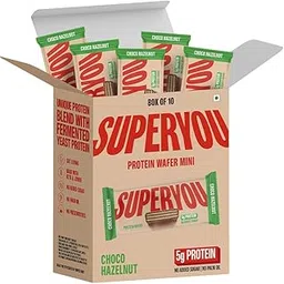 Superyou Choco Hazelnut Protein Wafer Mini Bars (Pack Of 10) | 5g Protein | Made with Atta & Jowar | No Added Sugar | Yeast Fermented | Energy Bars | 100% Vegetarian | No Palm Oil | 200g-image-88