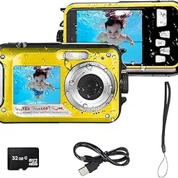 eDealz 48MP Megapixel Waterproof Digital Camera Full HD 1080P Dual Display for Underwater Photo and Video Recording with LED Flash Light for Adults and Kids + 32GB SD Card (Yellow)-picture-13