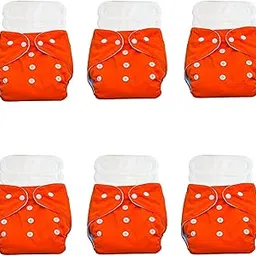 Kritiu Baby Cloth Diapers 0 To 3 Years | Side Leakage Proof Washable Reusable Diaper For New Born Baby 6 Diaper 12 White Insert Pad (Pack Of 18) (Orange_1)-picture-36