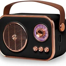 Monrix Retro-Style Bluetooth Speaker with FM Radio | Elegant Rose Gold Accents (Black)-image-92