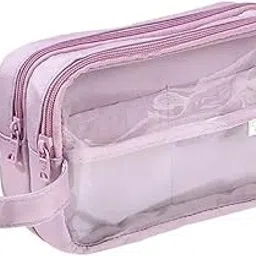BAGIN ENTERPRISE Transparent Multi-Compartment Stationery Organizer Pouch – Dual Zipper Large Capacity Pencil Case with Clear Front Window-Travel-Friendly Aesthetic Storage Bag (299 Purple)-picture-62
