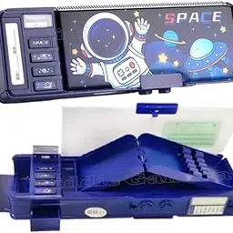 Kiddie Galaxia Plastic Galaxia Multifunctional Space Password Lock Double Sided Compass Box For Kids, Pencil Box For Boy & Girl, Space Astronaut Theme Pencil Case Return Gifts For Kids, blue-image-7