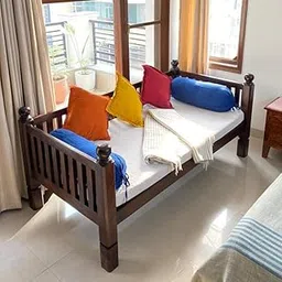 TGF Furniture Store Wooden Daybed with Cushions – Colonial Style Solid Wood Frame, Cream Upholstery – Traditional Lounge Bench for Living Room & Patio-image-23