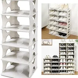 6-Tier Stackable Shoe Rack - Adjustable Shoe Storage Organizer for Easy Clean, Shelf Rack for Bedroom and Entryway, White-picture-33