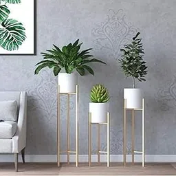 Modern Metal Floor Flower Planter with Stands for Living Room Bedroom Balcony Home Decor, Display Tall Indoor Plant Stand with Planter Pot Set of 3 (White)-picture-31