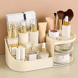 Lamok Elegant Makeup Organizer for Cosmetic & Skincare Storage Box with Clear Drawers (Cream)-picture-17